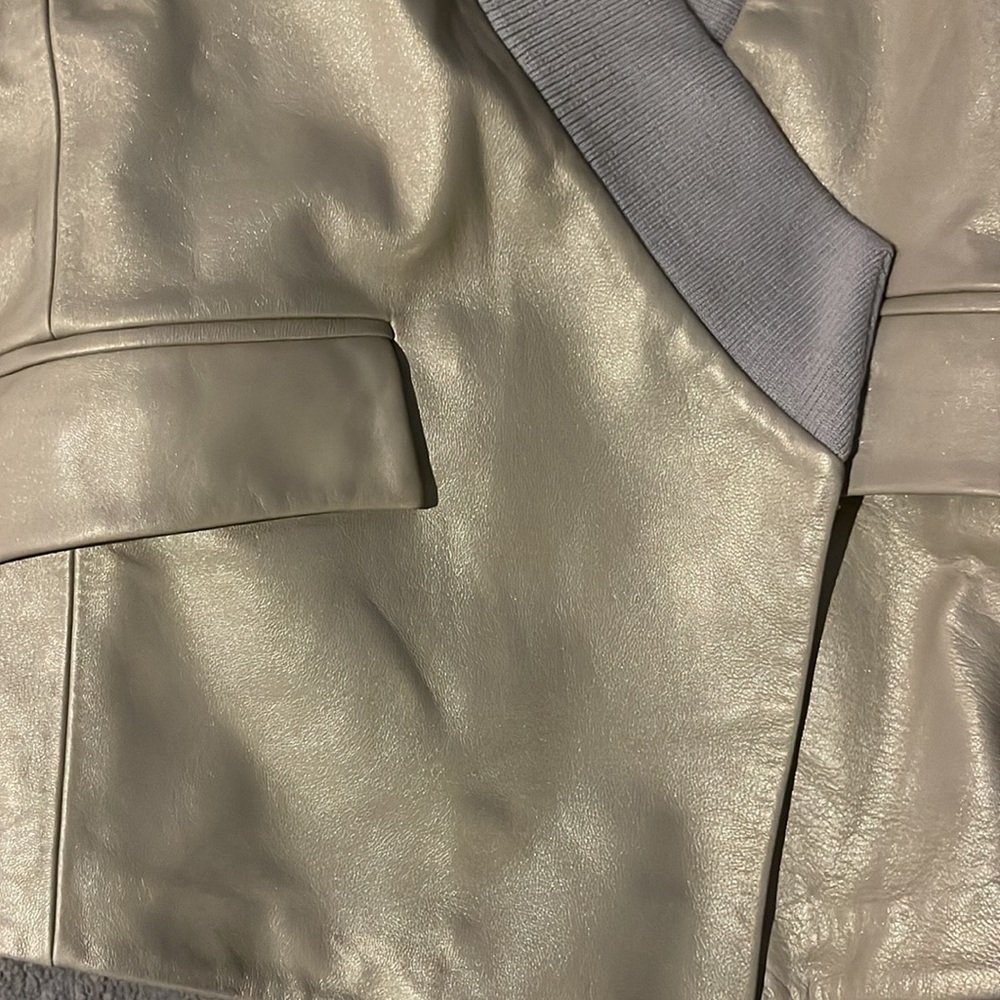 M Patmos Leather Merino Wool Open Front Jacket Metallic Gold Quiet Luxury XS - Picture 4 of 11